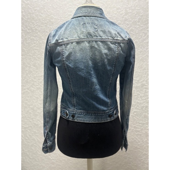 Hollister Womens Blue Denim Trucker Jacket Light Wash Floral Pocket Lining Small - Picture 5 of 10